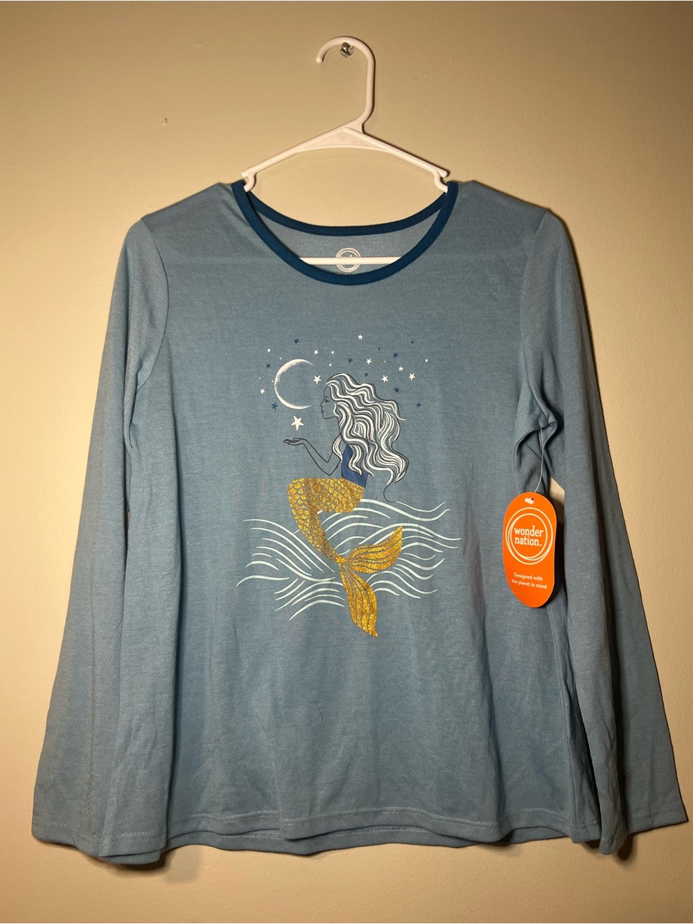 wonder nation Blue Long-Sleeve Mermaid Pajama Top with Gold Accent
